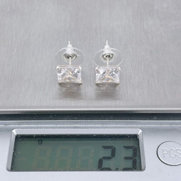 Vintage Sterling Silver 925 8mm Square Cubic Zirconia Stud Earrings - Picture 6 of 6